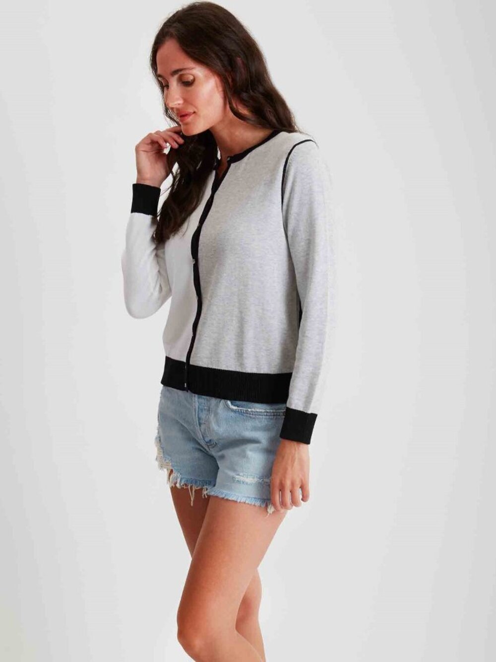 Pima Cotton Color-block Cardigan #204310 - Picture 4 of 4